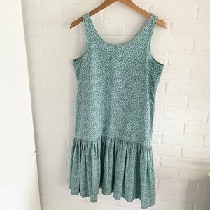 Vintage Mini Dress Drop waist 80s Station Coton! Floral Mint/navy blue Sz L